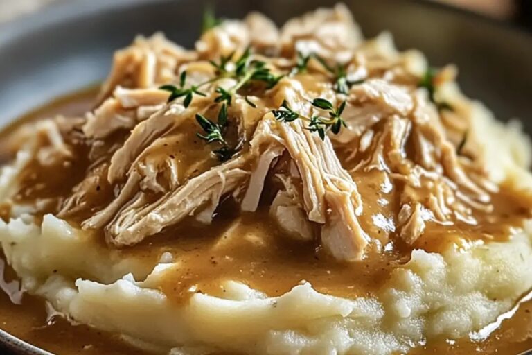 Crockpot Shredded Chicken Gravy On Mashed Potatoes Recipe