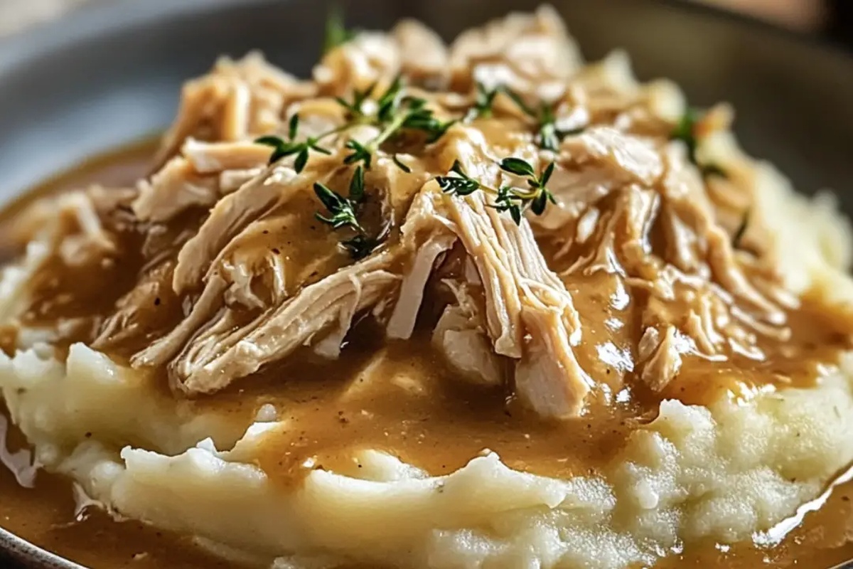 Crockpot Shredded Chicken Gravy On Mashed Potatoes Recipe