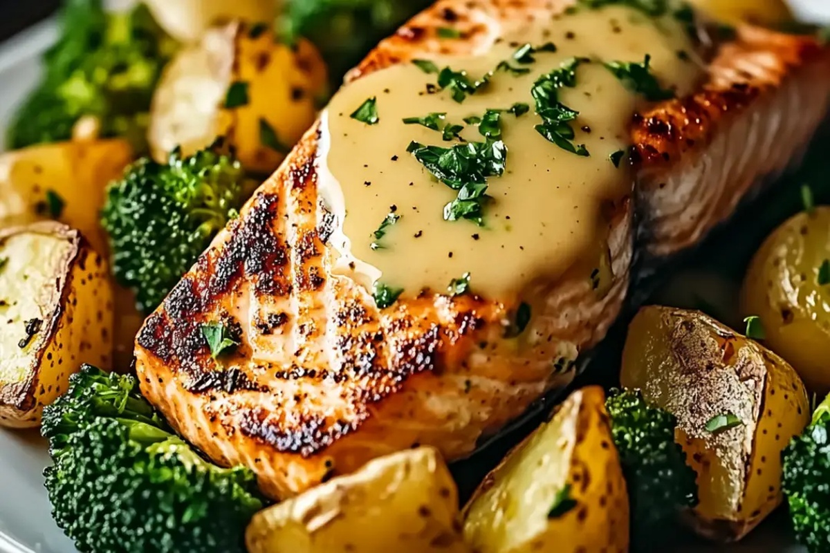 Lemon Butter Salmon With Roasted Potatoes & Broccoli Recipe