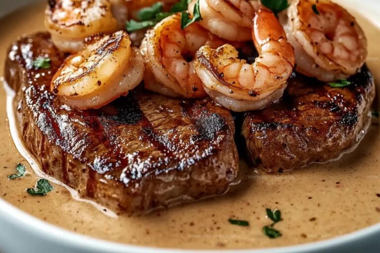 Steak In Creamy Cajun Shrimp Sauce Recipe