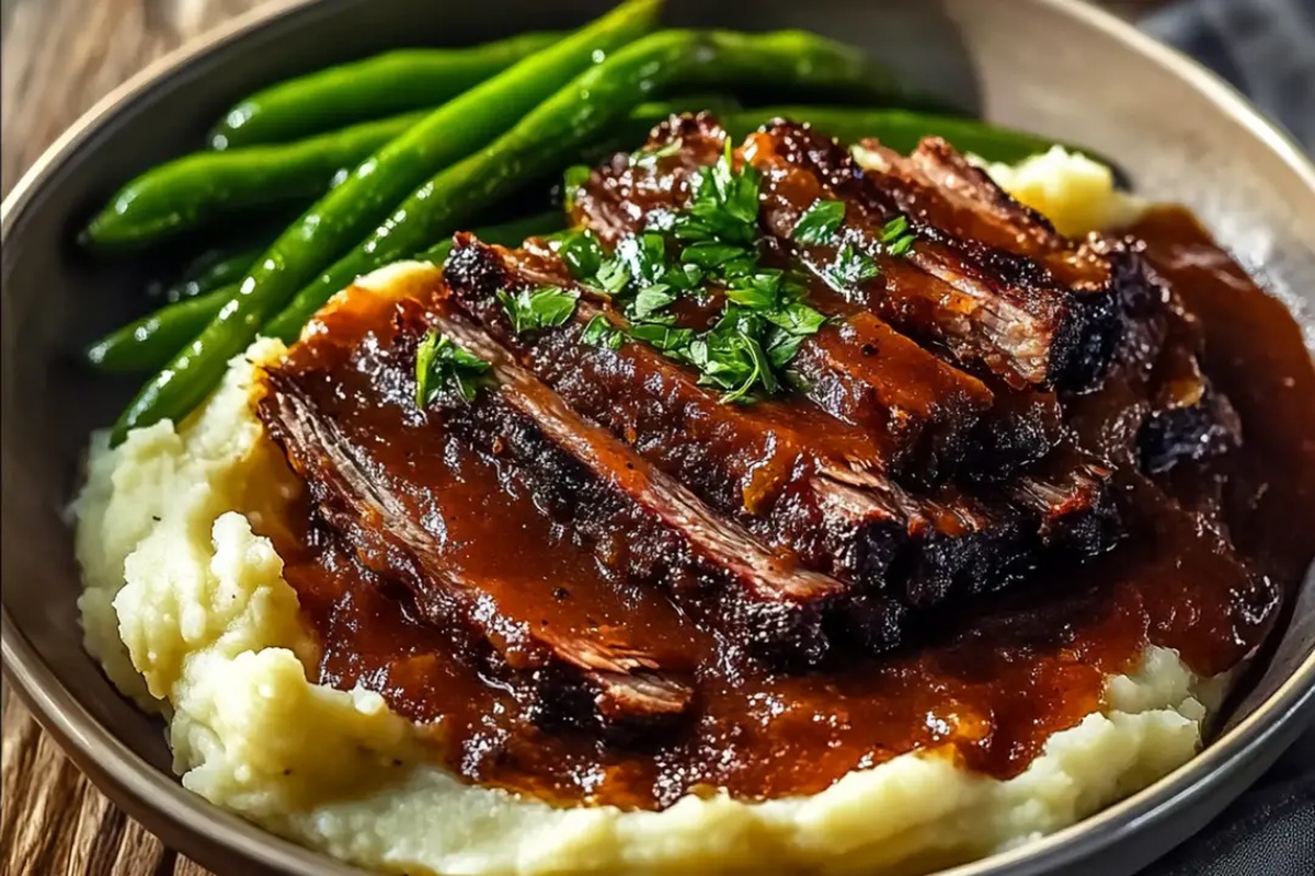 Bbq Brisket Bowl With Mashed Potatoes & Green Beans Recipe
