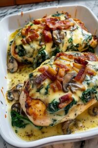 Smothered Chicken With Creamed Spinach Bacon And Mushrooms Recipe