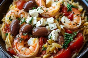 Greek Shrimp Orzo with Feta Olives and Tomatoes Recipe