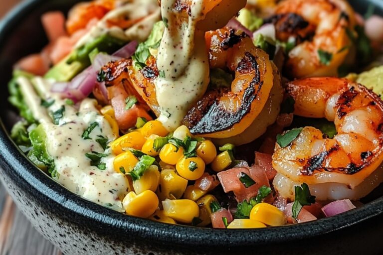 Grilled Shrimp Bowl With Avocado Corn Salsa And Creamy Sauce Recipe