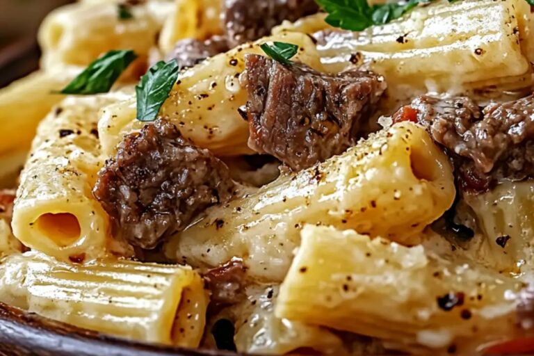 Creamy Cheesy Garlic Butter Rigatoni With Savory Beef Recipe