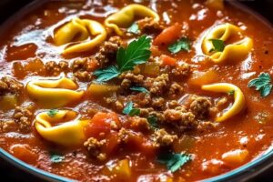 Slow Cooker Tomato Tortellini Soup With Ground Beef Recipe