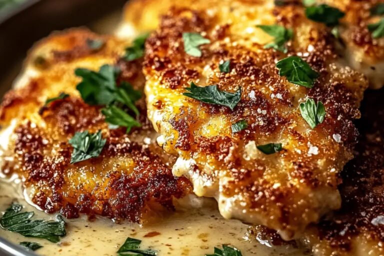 Crispy Parmesan Chicken With A Rich Garlic Sauce Recipe