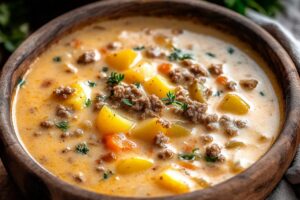 Cheesy Hamburger Potato Soup Recipe