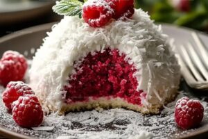 Raspberry Swirl Coconut Snowball Cake Recipe