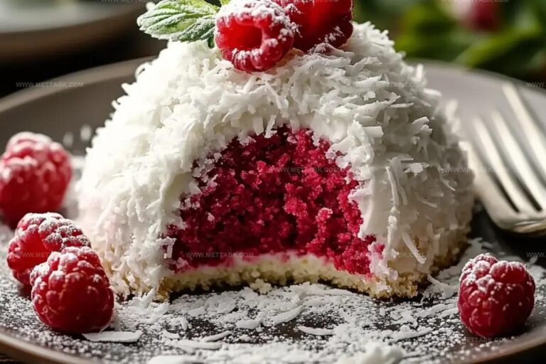 Raspberry Swirl Coconut Snowball Cake Recipe