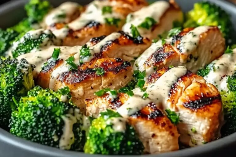 Grilled Chicken & Broccoli Bowls With Creamy Garlic Sauce Recipe