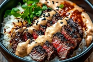 Korean Bbq Steak Rice Bowls With Spicy Cream Sauce Recipe