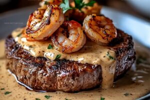 Delicious Steak With Creamy Cajun Shrimp Sauce Recipe