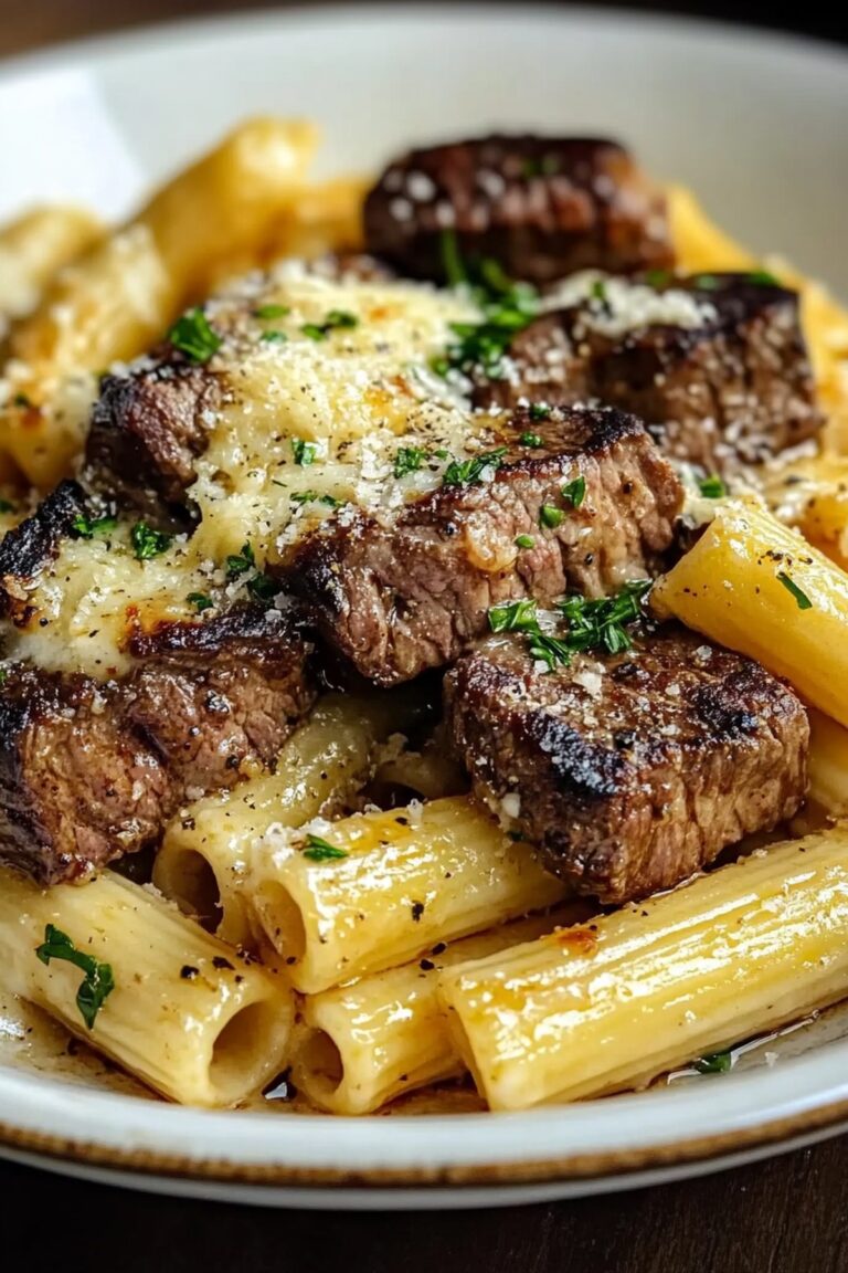 Garlic Butter Steak Tips With Cheesy Rigatoni Recipe