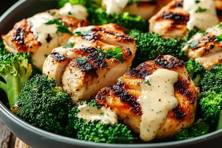 Grilled Chicken & Roasted Broccoli Bowls With Creamy Garlic Sauce Recipe