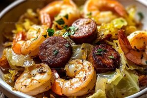 Delicious Smoky Fried Cabbage With Shrimp & Sausage Recipe
