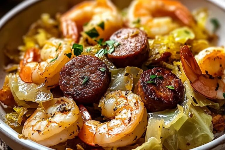 Delicious Smoky Fried Cabbage With Shrimp & Sausage Recipe