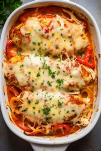 Cheesy Baked Chicken Breast And Peppers Recipe