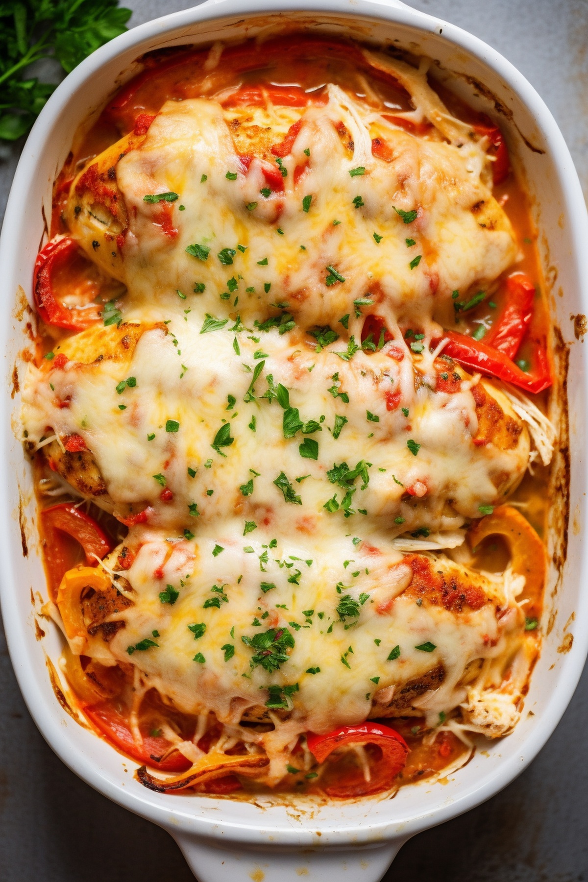 Cheesy Baked Chicken Breast And Peppers Recipe
