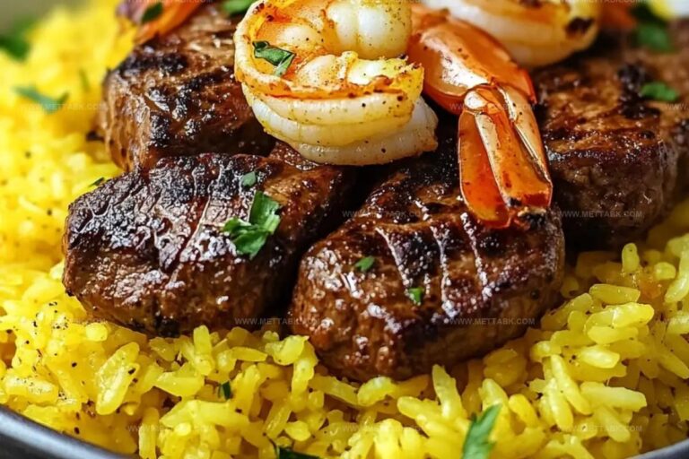 Jerk Steak & Shrimp Over Yellow Rice Recipe