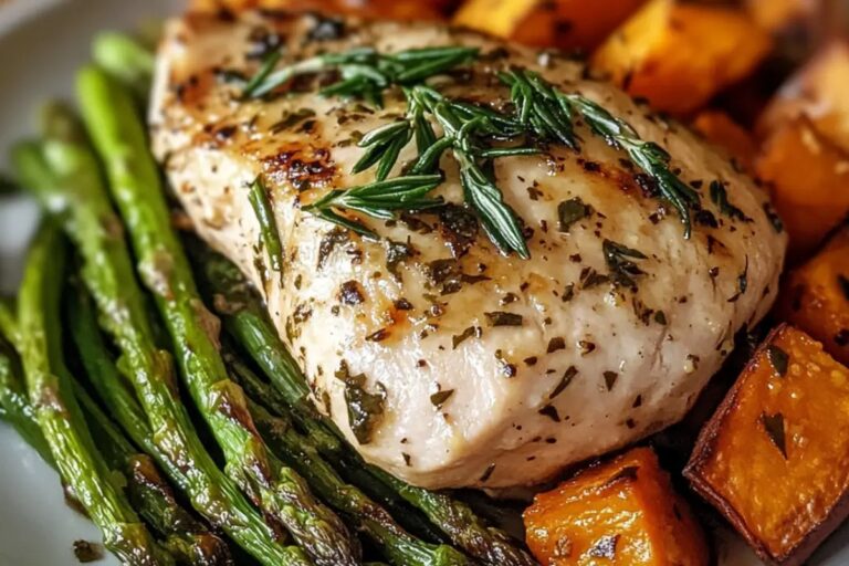 Garlic Herb Chicken With Roasted Sweet Potato & Asparagus Recipe
