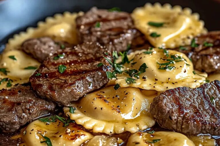 One-Skillet Garlic Butter Steak & Cheese Ravioli Recipe