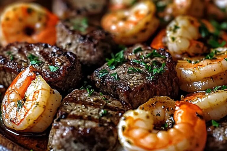Delicious Garlic Butter Steak Bites And Shrimp Skillet Recipe
