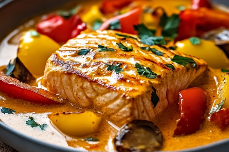 Amazing Creamy Coconut Curry Salmon With Peppers Recipe