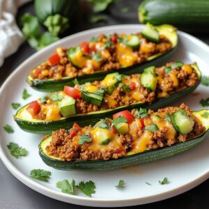 Ground Turkey Taco Stuffed Zucchini Boats Recipe