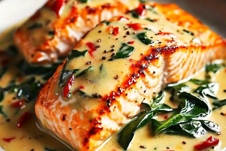 Creamy Spinach And Roasted Red Pepper Salmon Recipe