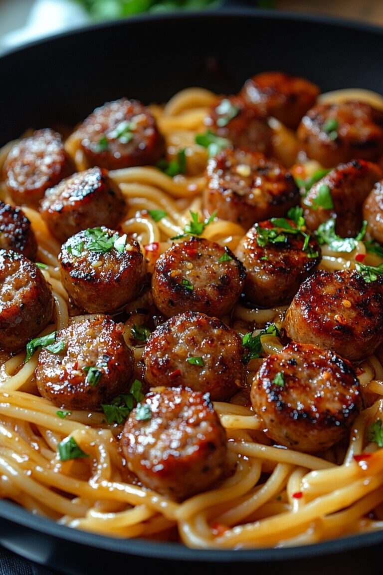 Sticky Honey Garlic Sausage Pasta Skillet Recipe