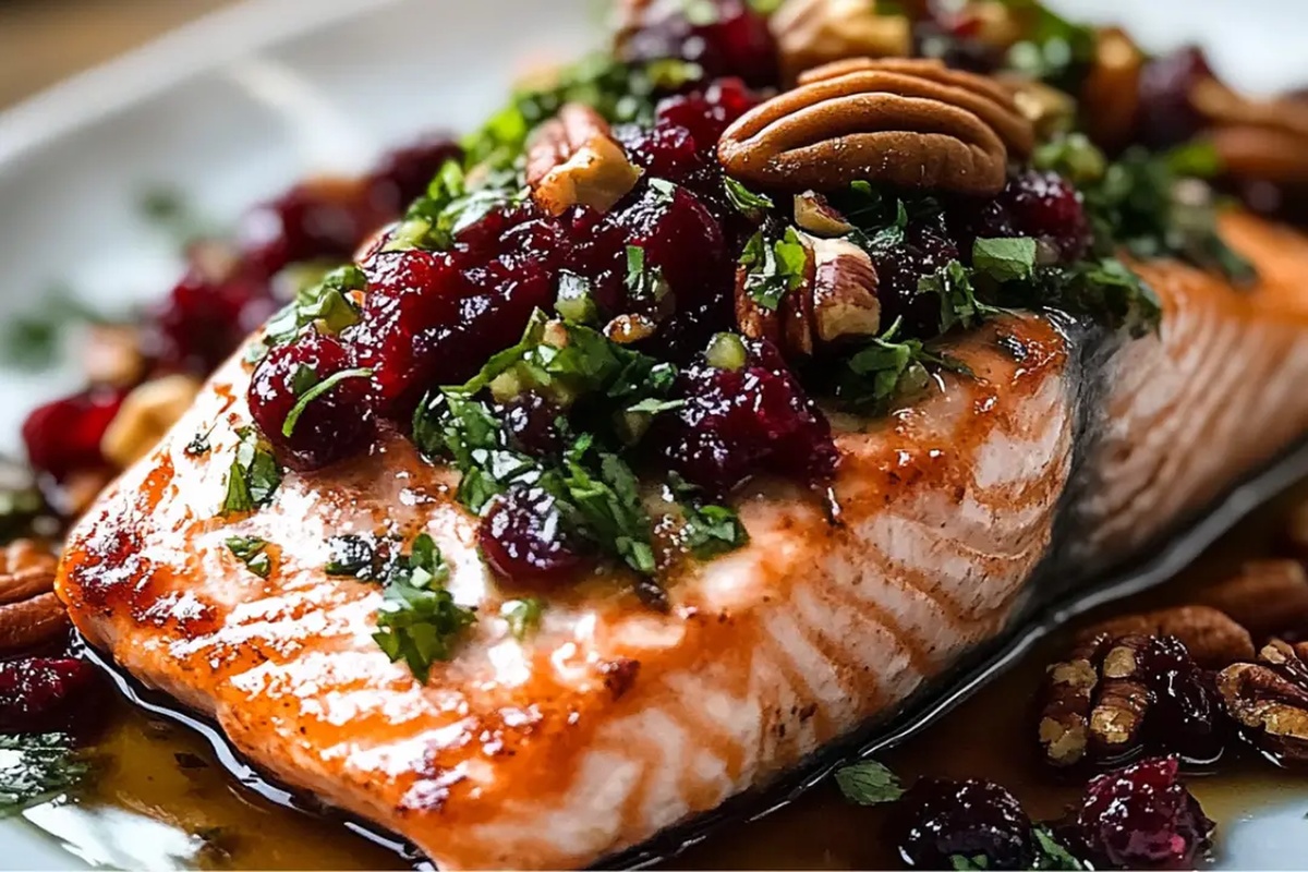 Baked Salmon With Cranberry Salsa And Pecans Recipe