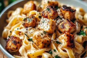 Creamy Parmesan Pasta With Garlic Butter Chicken Bites Recipe