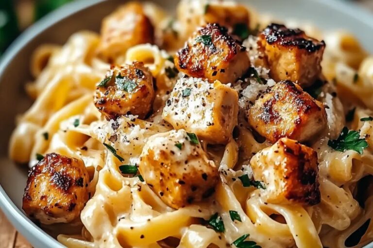 Creamy Parmesan Pasta With Garlic Butter Chicken Bites Recipe