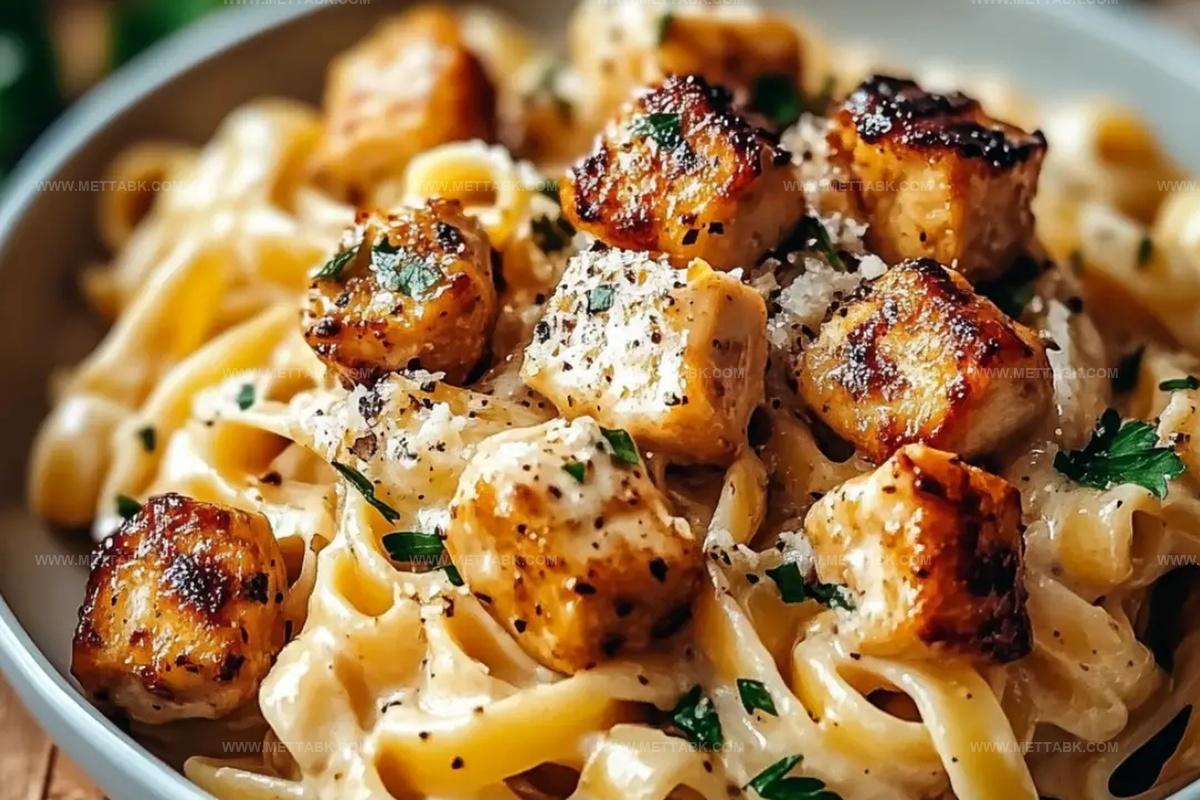 Creamy Parmesan Pasta With Garlic Butter Chicken Bites Recipe