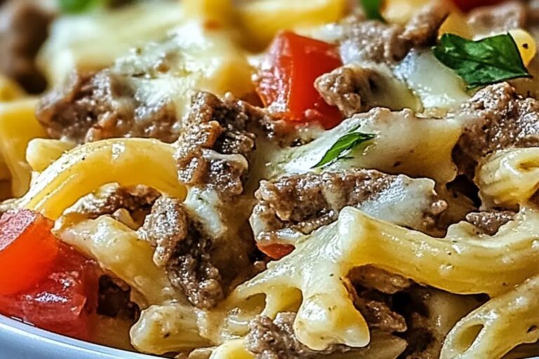 Crockpot Philly Cheesesteak Pasta Casserole Recipe