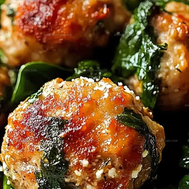 Baked Chicken Ricotta Meatballs with Spinach