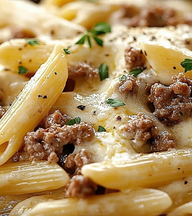 Cheesy Penne With Garlic Butter Ground Beef Hearty Dinner